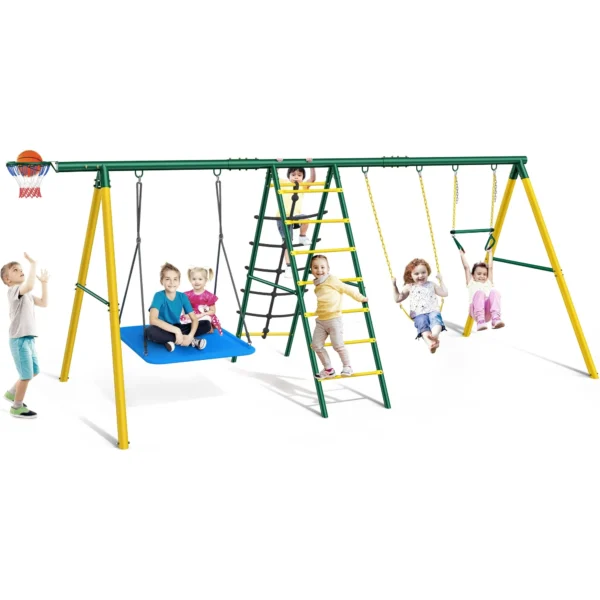 Metal Swing Sets for Backyard,Heavy-Duty Outdoor Kids Playsets for Playground