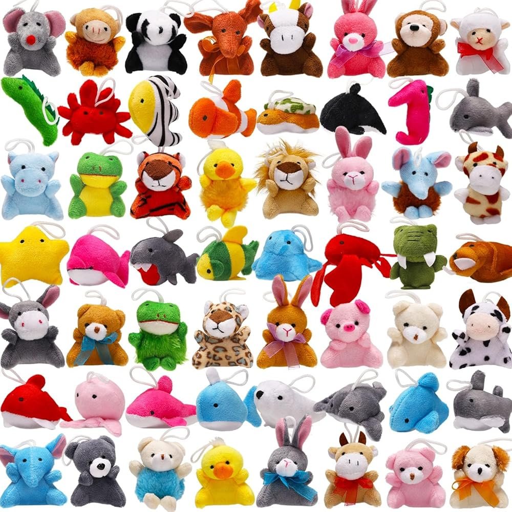 56 Pack Mini Plush Animals Toys Bulk, Small Stuffed Ocean Animal Toy Set, Keychain Decoration for Claw Machine, Birthday Party Favor, Goodie Bag Fillers, Valentines Classroom...