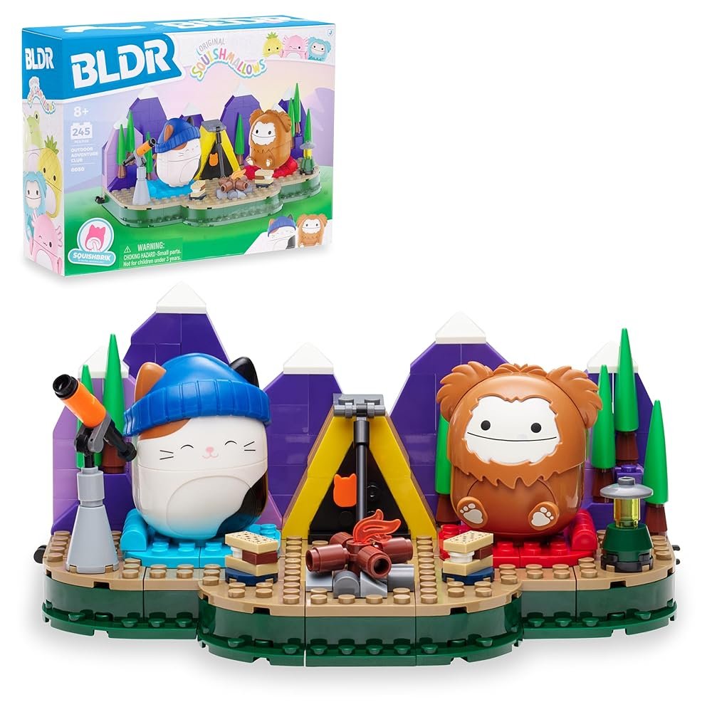 BLDR Squishmallows Benny and Cam's Outdoor Adventure Building Set - Cam The Cat and Benny The Bigfoot Buildable Figures - Squishmallows Fans 8+, 0050