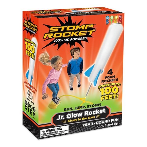 Stomp Rocket Jr Glow Rocket Launcher for Kids - 4 Glow-in-The-Dark Rockets - Outdoor Fun Toy Gift for Boys & Girls - STEM Soft Foam Blaster Set Soars Up to 100 Feet - Ages 3 & Up
